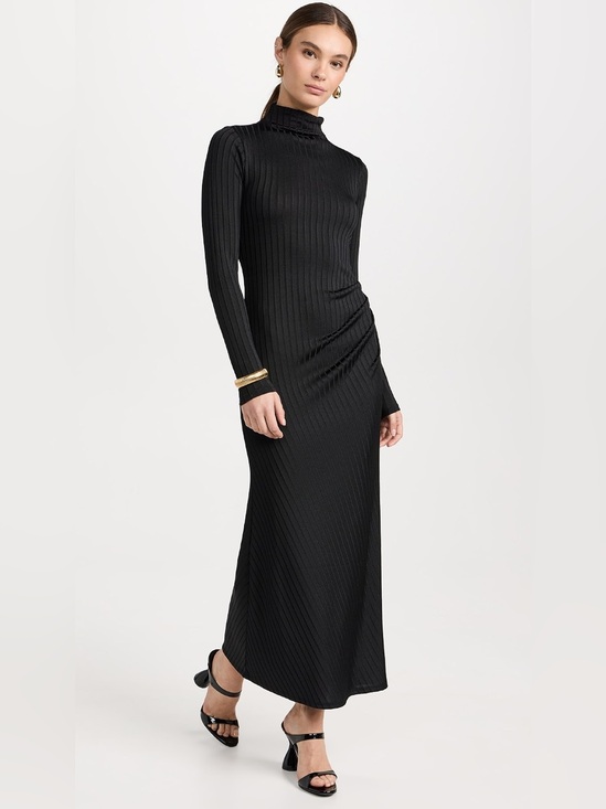 Dresses & Skirts - *NWT* Good American Women’s Black Shine Rib Funnel Tuck Midi Dress, Size Large